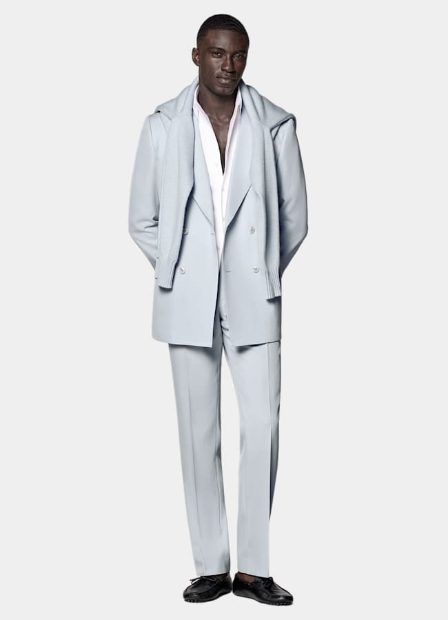 SUITSUPPLY All Season Pure S120's Wool by E.Thomas, Italy Light Blue Tailored Fit Milano Suit