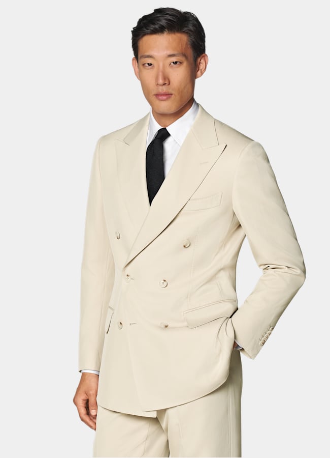 SUITSUPPLY All Season Pure S120's Wool by E.Thomas, Italy Sand Tailored Fit Milano Suit