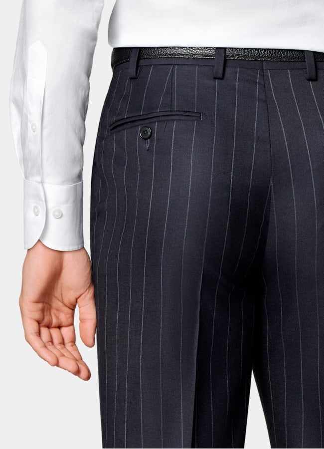 SUITSUPPLY All Season Pure S120's Wool by Vitale Barberis Canonico, Italy Navy Striped Tailored Fit Havana Suit