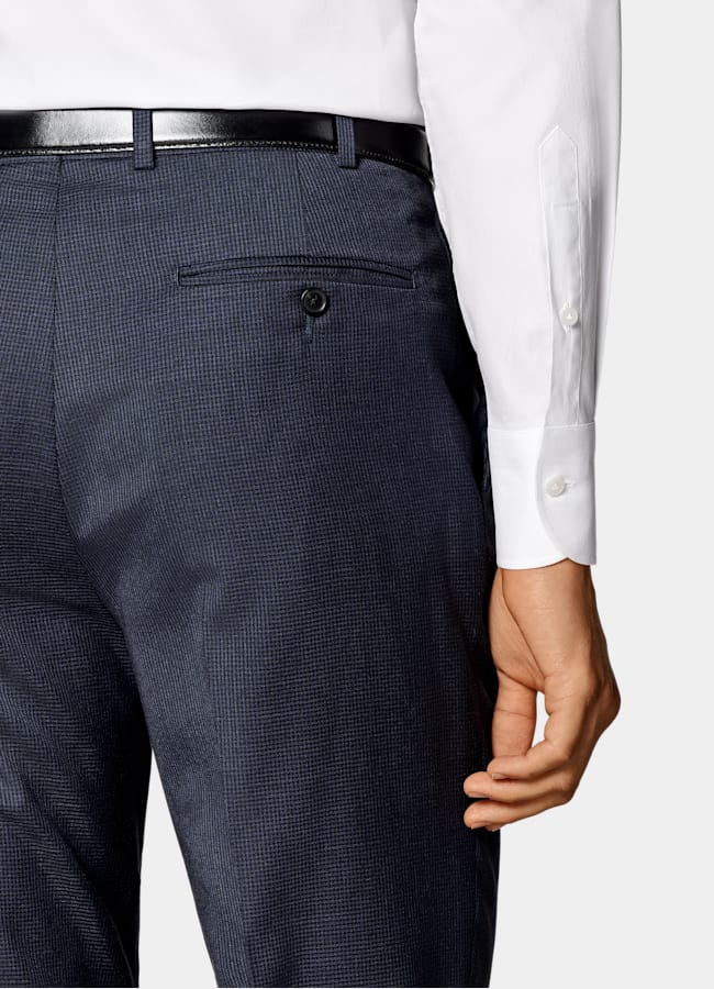 SUITSUPPLY All Season Pure S130's Wool by Drago, Italy Navy Houndstooth Tailored Fit Havana Suit