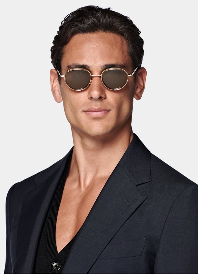 SUITSUPPLY All Season Wool Mohair by Vitale Barberis Canonico, Italy Navy Tailored Fit Milano Suit