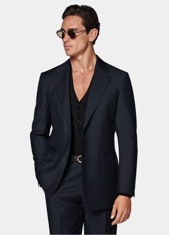 SUITSUPPLY All Season Wool Mohair by Vitale Barberis Canonico, Italy Navy Tailored Fit Milano Suit