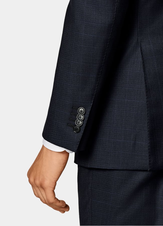 SUITSUPPLY All Season Wrinkle-Free 4-Ply Wool by Lanificio Ermenegildo Zegna, Italy Navy Checked Tailored Fit Havana Suit
