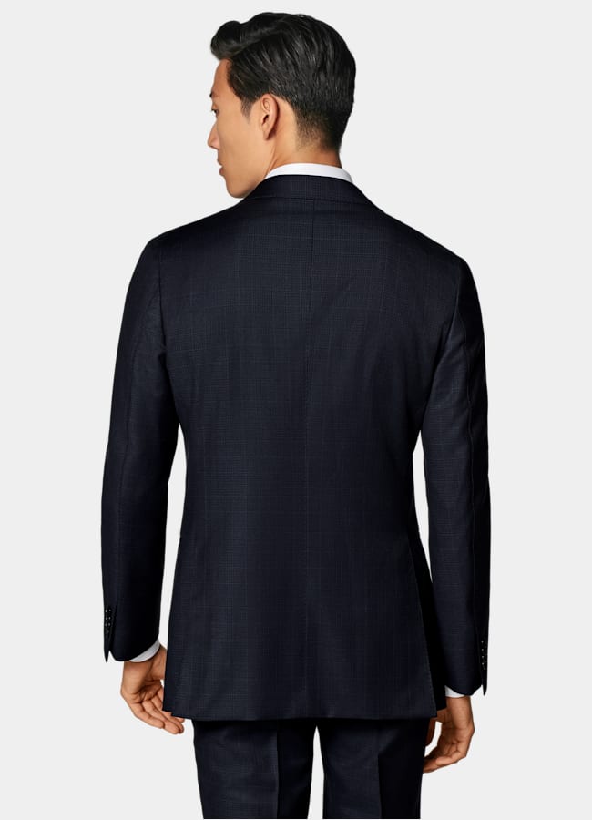 SUITSUPPLY All Season Wrinkle-Free 4-Ply Wool by Lanificio Ermenegildo Zegna, Italy Navy Checked Tailored Fit Havana Suit