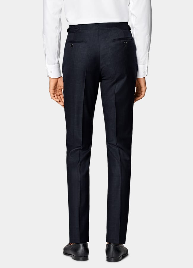 SUITSUPPLY All Season Wrinkle-Free 4-Ply Wool by Lanificio Ermenegildo Zegna, Italy Navy Checked Tailored Fit Havana Suit