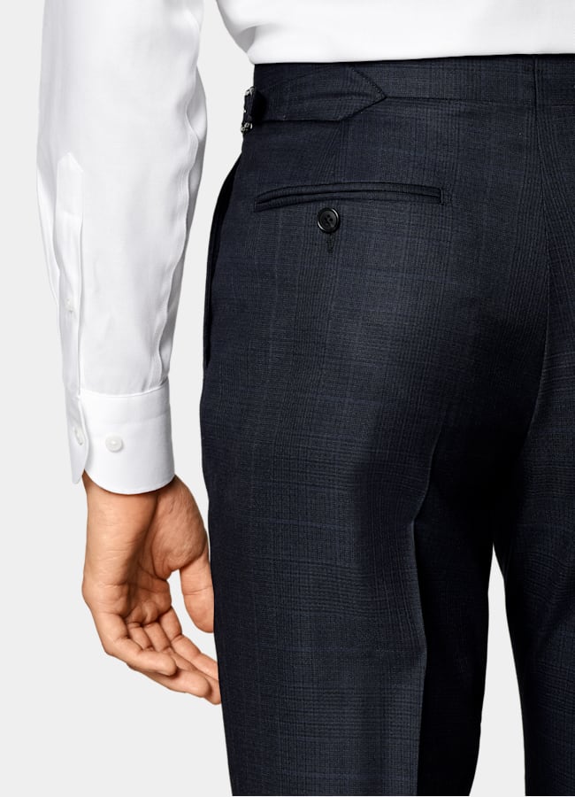 SUITSUPPLY All Season Wrinkle-Free 4-Ply Wool by Lanificio Ermenegildo Zegna, Italy Navy Checked Tailored Fit Havana Suit