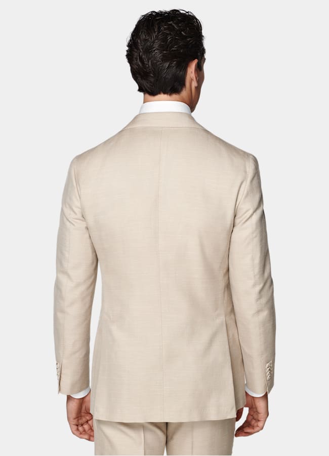 SUITSUPPLY Summer Wool Silk Linen by Rogna, Italy Sand Herringbone Tailored Fit Havana Suit