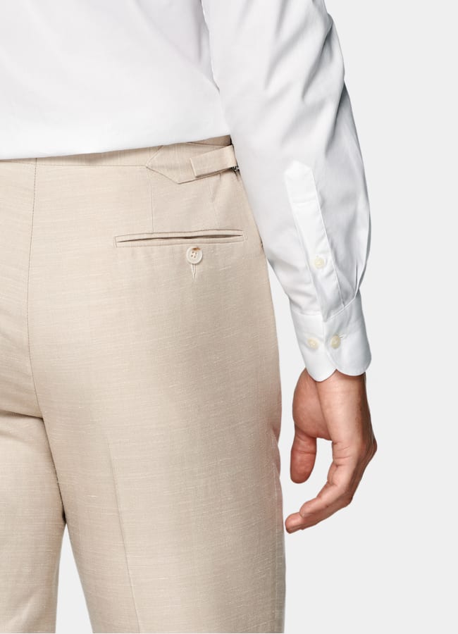 SUITSUPPLY Summer Wool Silk Linen by Rogna, Italy Sand Herringbone Tailored Fit Havana Suit