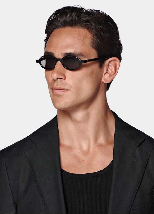 SUITSUPPLY Summer Wool Silk Linen by Rogna, Italy Navy Herringbone Tailored Fit Havana Suit