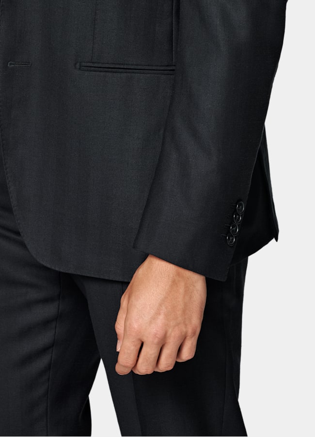 SUITSUPPLY Summer Wool Silk Linen by Rogna, Italy Navy Herringbone Tailored Fit Havana Suit