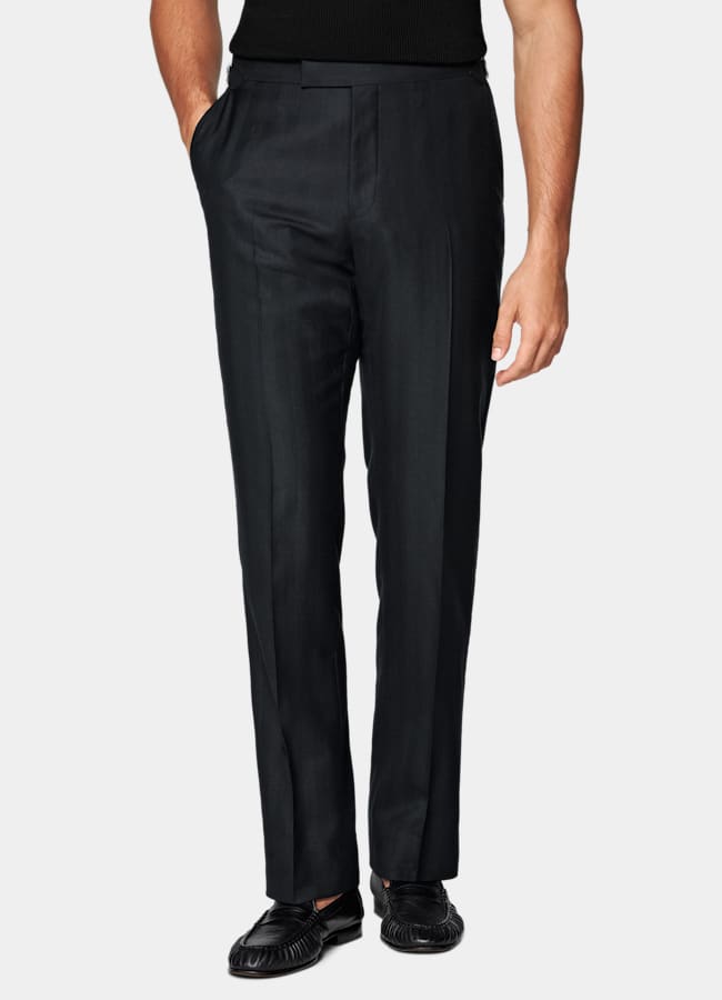 SUITSUPPLY Summer Wool Silk Linen by Rogna, Italy Navy Herringbone Tailored Fit Havana Suit