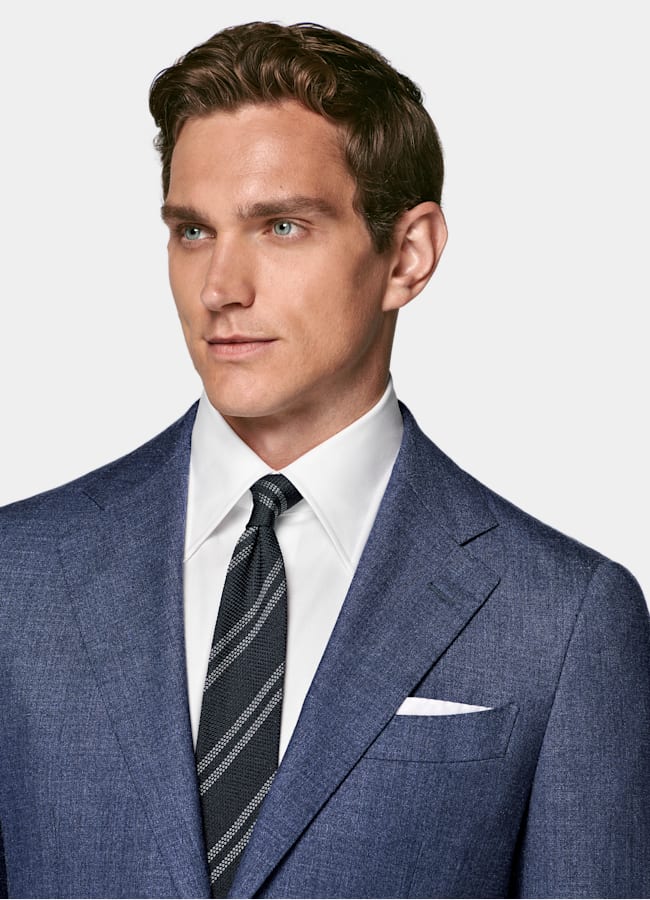 SUITSUPPLY Summer Wool Silk Linen by E.Thomas, Italy Mid Blue Tailored Fit Havana Suit