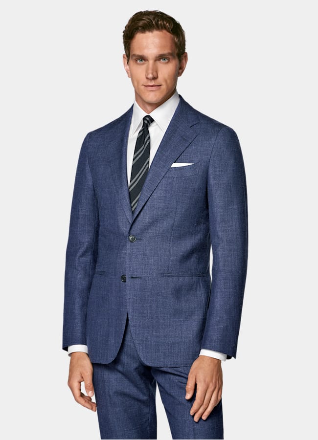 SUITSUPPLY Summer Wool Silk Linen by E.Thomas, Italy Mid Blue Tailored Fit Havana Suit