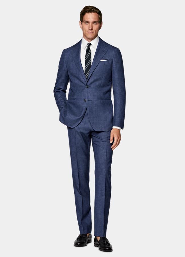 SUITSUPPLY Summer Wool Silk Linen by E.Thomas, Italy Mid Blue Tailored Fit Havana Suit