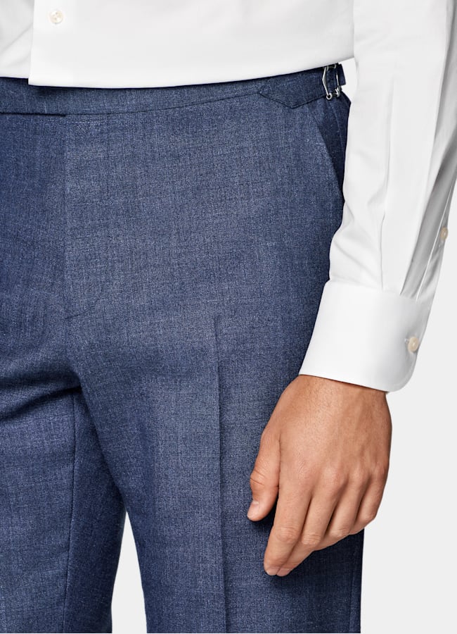 SUITSUPPLY Summer Wool Silk Linen by E.Thomas, Italy Mid Blue Tailored Fit Havana Suit