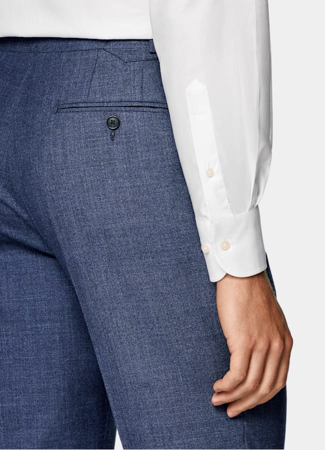 SUITSUPPLY Summer Wool Silk Linen by E.Thomas, Italy Mid Blue Tailored Fit Havana Suit