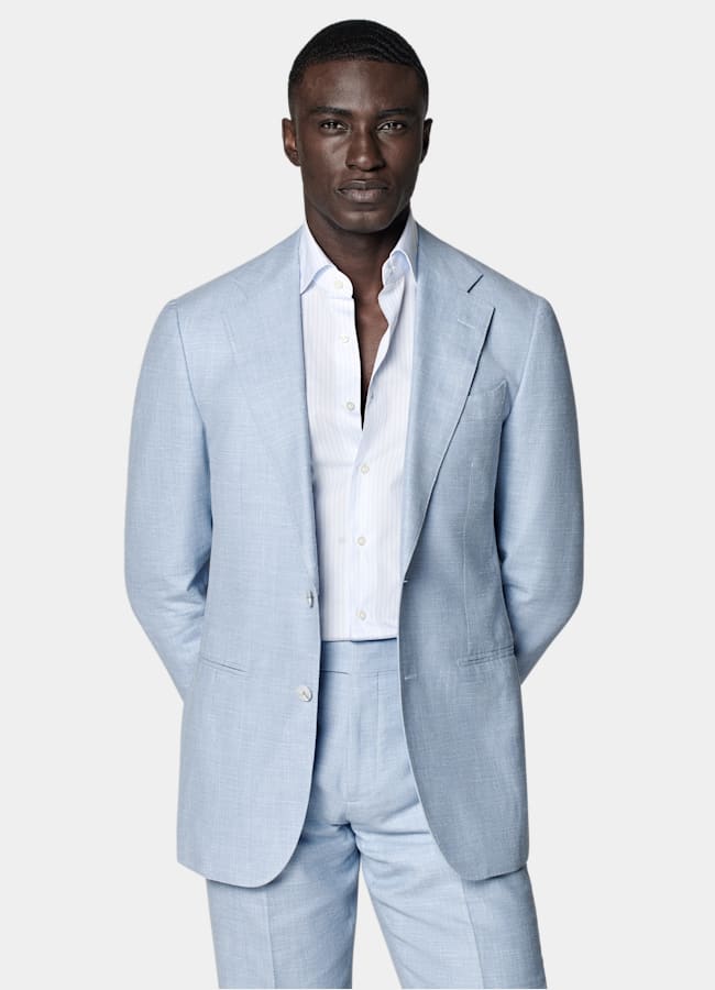 SUITSUPPLY Estate Lana, seta e lino - E.Thomas, Italia Abito Havana blu chiaro tailored fit