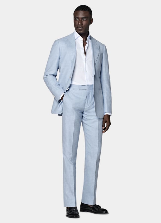 SUITSUPPLY Estate Lana, seta e lino - E.Thomas, Italia Abito Havana blu chiaro tailored fit