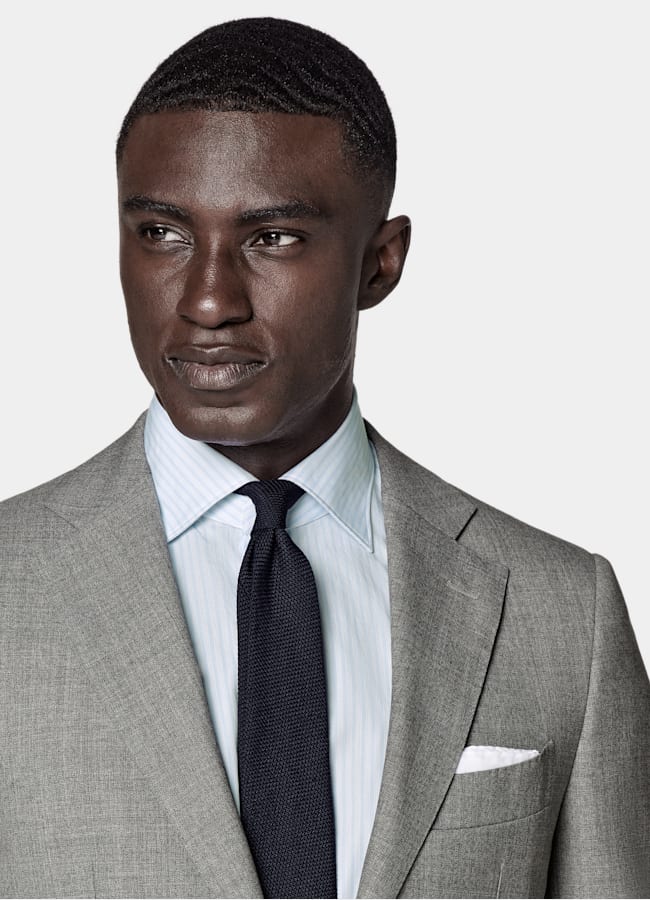 SUITSUPPLY All Season Pure Tropical Wool by Vitale Barberis Canonico, Italy Light Grey Perennial Tailored Fit Lazio Suit