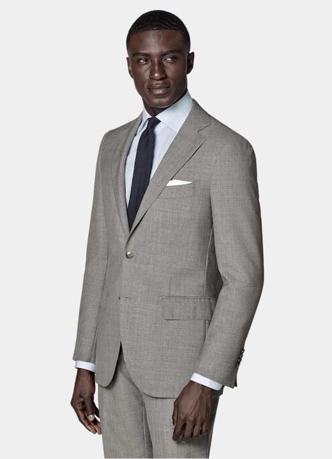 SUITSUPPLY All Season Pure Tropical Wool by Vitale Barberis Canonico, Italy Light Grey Perennial Tailored Fit Lazio Suit
