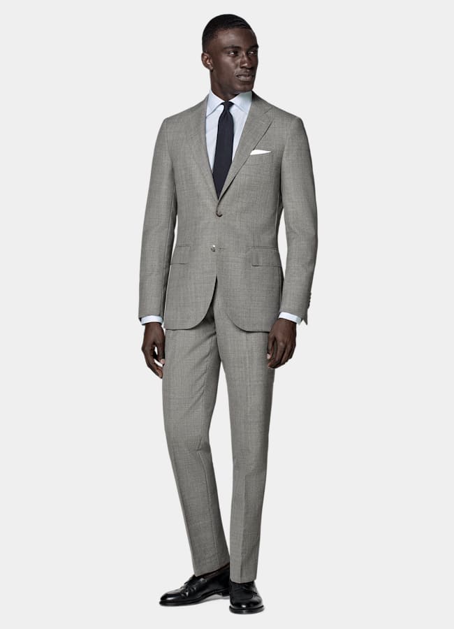 SUITSUPPLY All Season Pure Tropical Wool by Vitale Barberis Canonico, Italy Light Grey Perennial Tailored Fit Lazio Suit