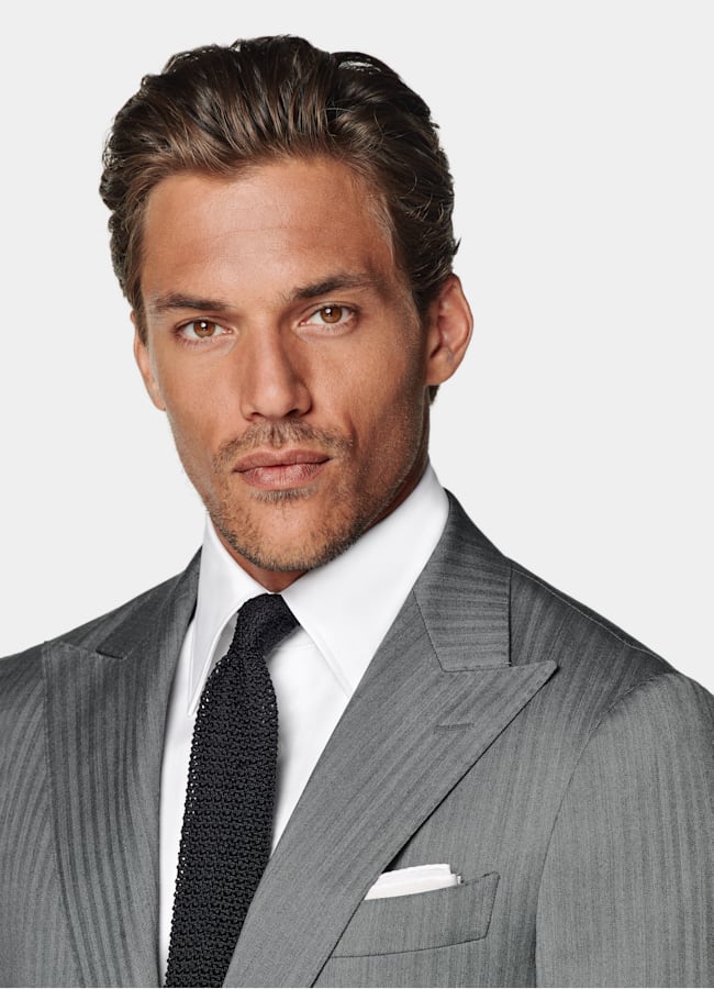 SUITSUPPLY All Season Pure S110's Wool by Vitale Barberis Canonico, Italy Mid Grey Herringbone Perennial Tailored Fit Havana Suit