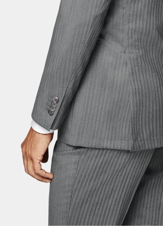 SUITSUPPLY All Season Pure S110's Wool by Vitale Barberis Canonico, Italy Mid Grey Herringbone Perennial Tailored Fit Havana Suit