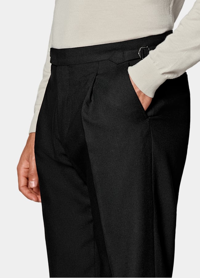 SUITSUPPLY All Season Wrinkle-Free 4-Ply Wool by Rogna, Italy Black Slim Leg Tapered Suit Trousers