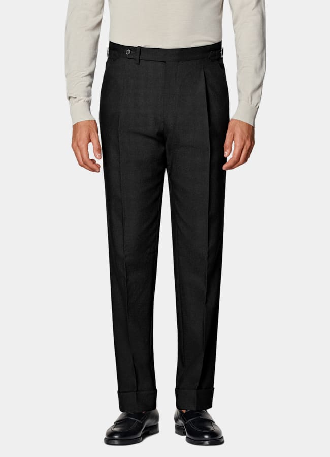 SUITSUPPLY All Season Wrinkle-Free 4-Ply Wool by Rogna, Italy Black Slim Leg Tapered Suit Trousers