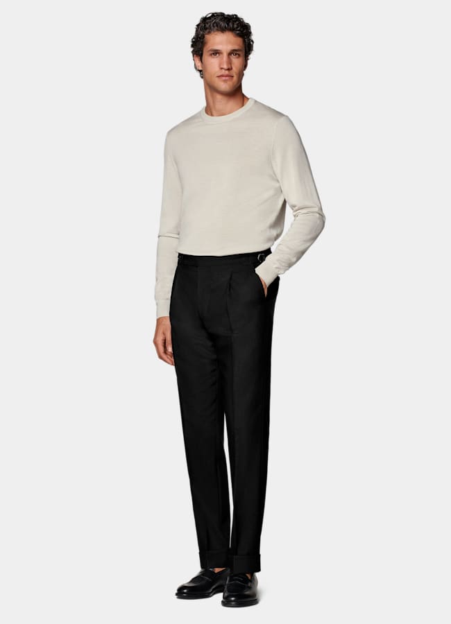 SUITSUPPLY All Season Wrinkle-Free 4-Ply Wool by Rogna, Italy Black Slim Leg Tapered Suit Trousers