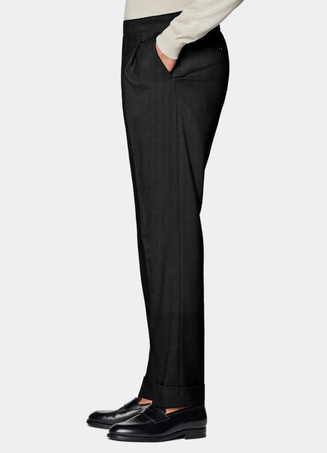 SUITSUPPLY All Season Wrinkle-Free 4-Ply Wool by Rogna, Italy Black Slim Leg Tapered Suit Trousers