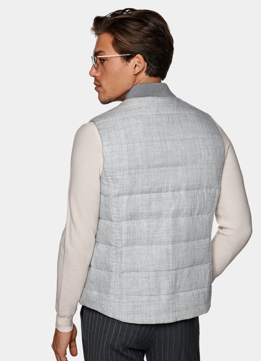 Light Grey Padded Vest Pure Linen Suitsupply Online Store