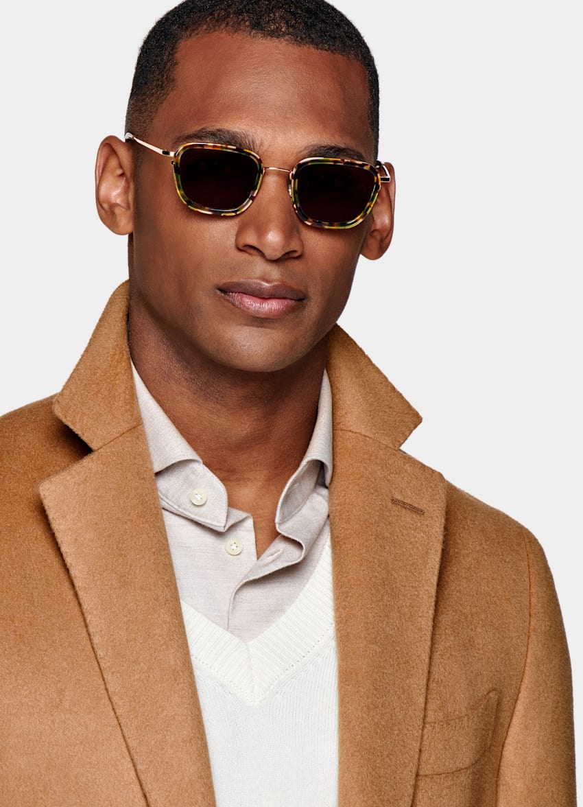 Mid Brown Overcoat | Pure Camel | Suitsupply Online Store