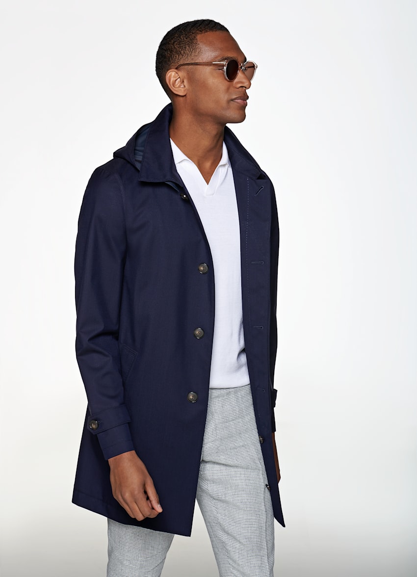 Navy Raincoat WaterResistant Wool Polyurethane Suitsupply Online Store