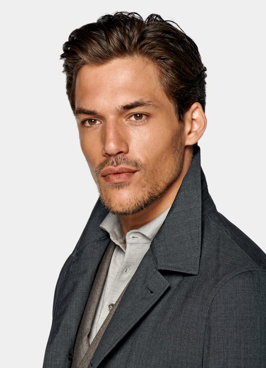 Grey Car Coat | Water-Resistant Wool 