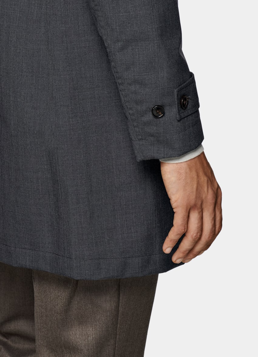 Grey Car Coat | Water-Resistant Wool 