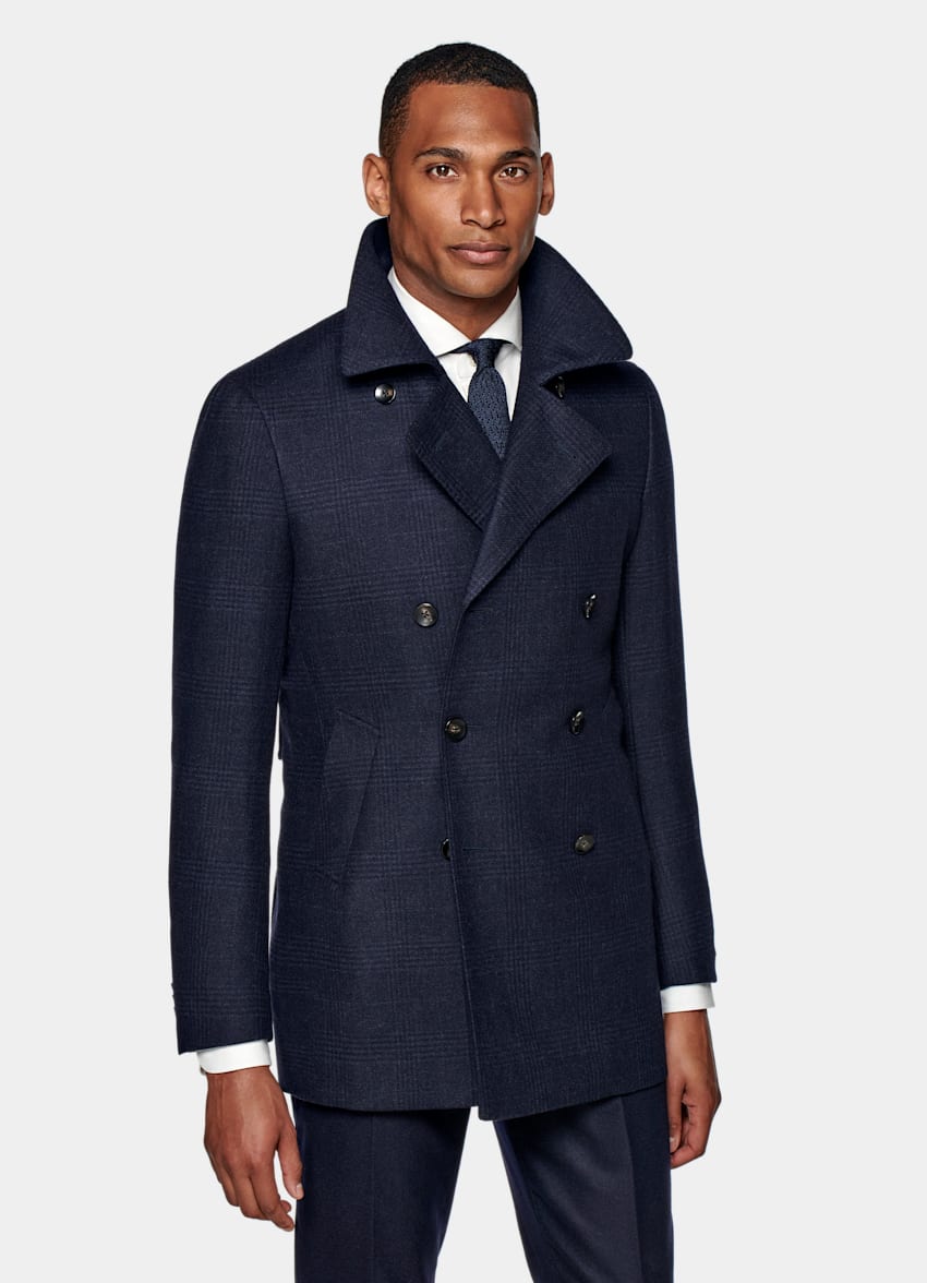 Navy Check Peacoat | Wool Cashmere Double Breasted | Suitsupply Online ...