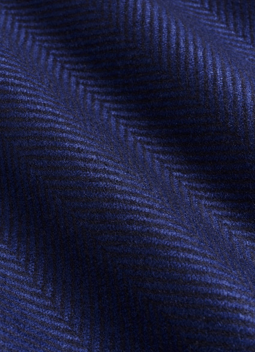 Mid Blue Herringbone Overcoat | Wool Cashmere Double Breasted ...