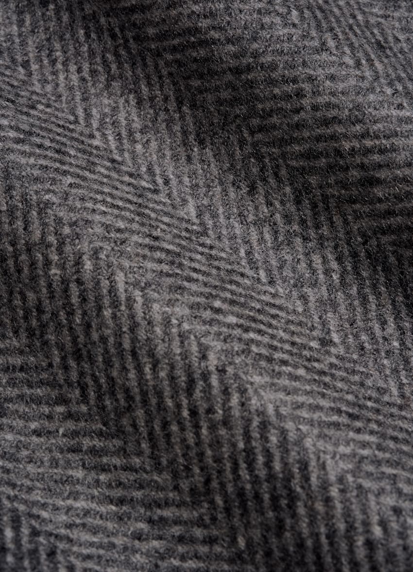 SUITSUPPLY 意大利 E.Thomas 生产的羊毛、羊绒面料 浅灰色人字纹双排扣短大衣
