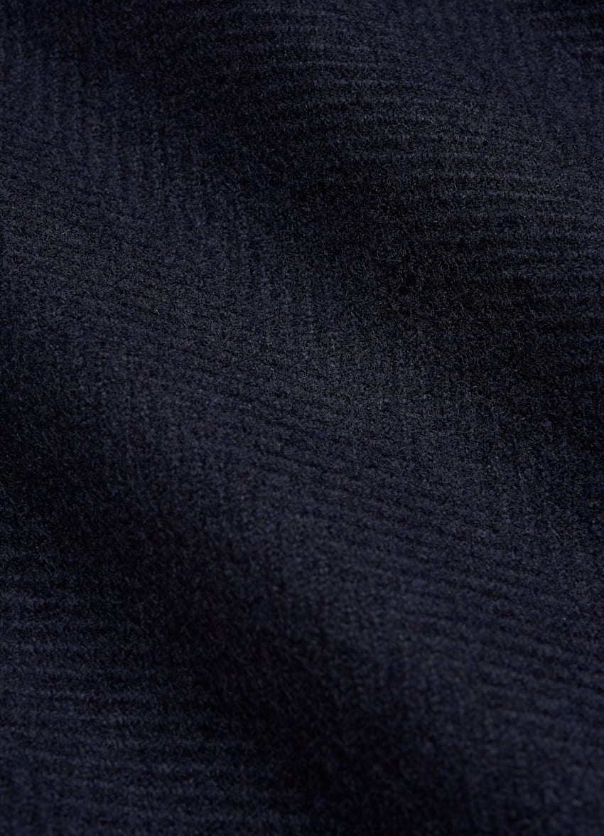 SUITSUPPLY 意大利 E.Thomas 生产的羊毛、羊绒面料 藏青色人字纹 Polo 大衣