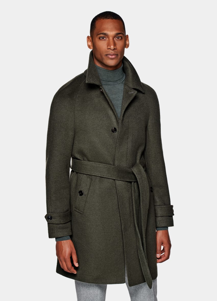 Mid Green Belted Overcoat | Wool Cashmere | Suitsupply Online Store