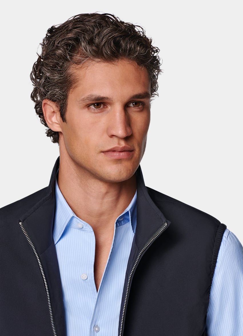 SUITSUPPLY Water-Repellent Technical Fabric by Olmetex, Italy Navy Light Padded Zip Vest
