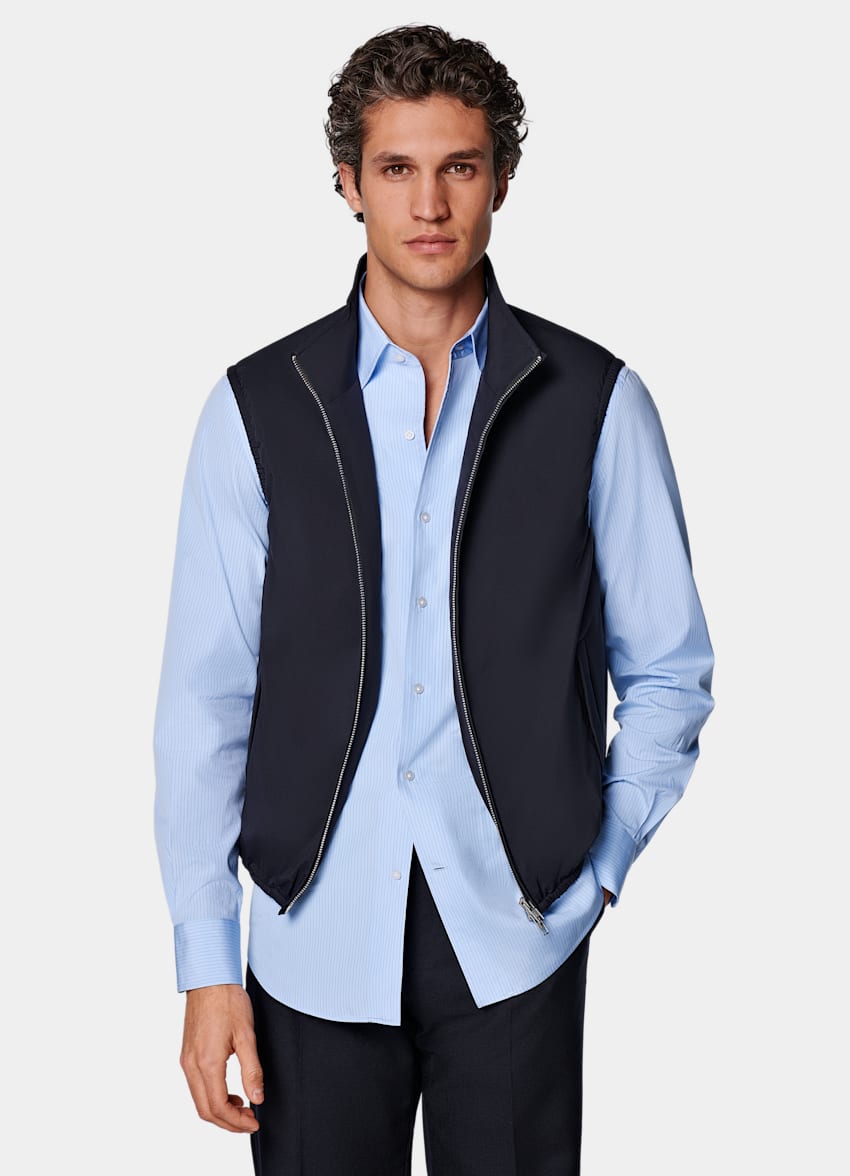 SUITSUPPLY Water-Repellent Technical Fabric by Olmetex, Italy Navy Light Padded Zip Vest