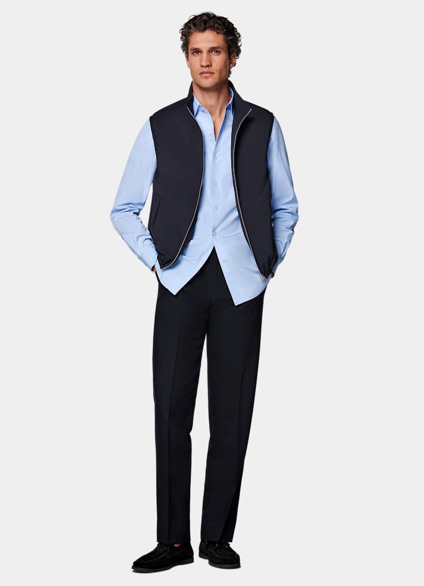 SUITSUPPLY Water-Repellent Technical Fabric by Olmetex, Italy Navy Light Padded Zip Vest