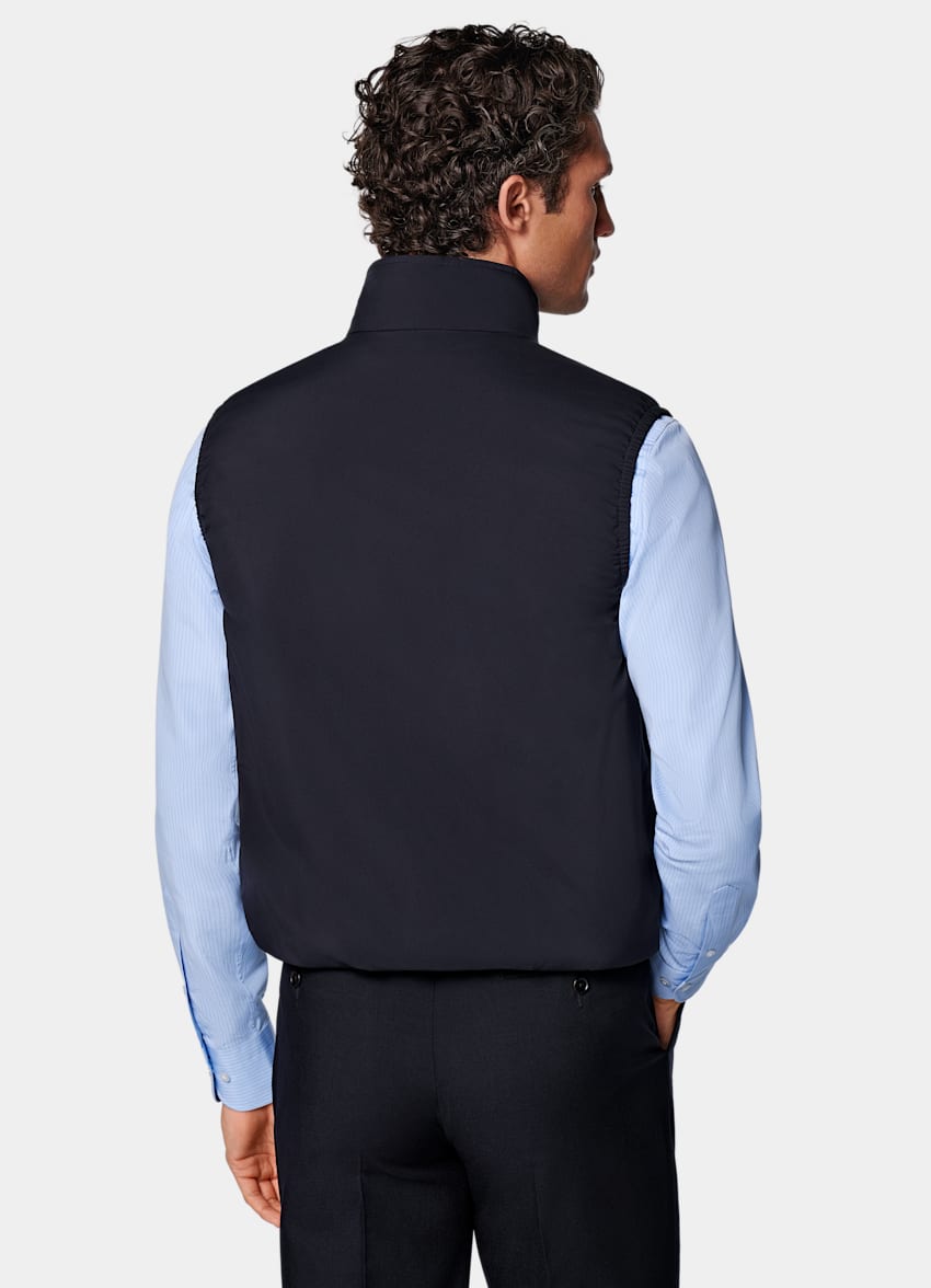 SUITSUPPLY Water-Repellent Technical Fabric by Olmetex, Italy Navy Light Padded Zip Vest
