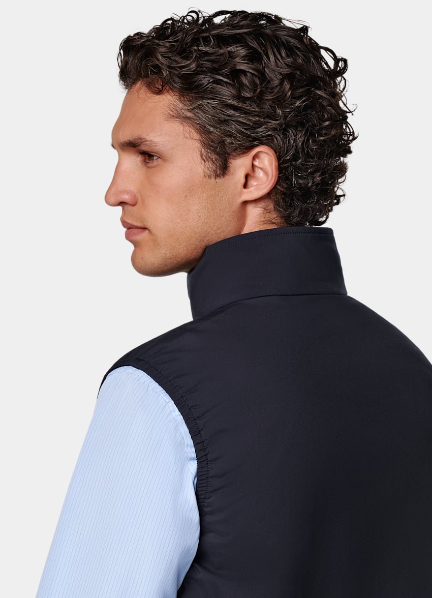 SUITSUPPLY Water-Repellent Technical Fabric by Olmetex, Italy Navy Light Padded Zip Vest