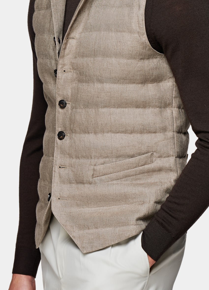 SUITSUPPLY Pure Linen by Baird McNutt, United Kingdom Light Brown Down Vest