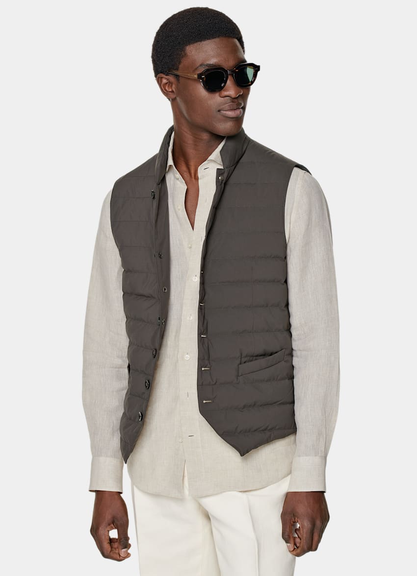 SUITSUPPLY Technical Fabric by Olmetex, Italy Brown Down Vest