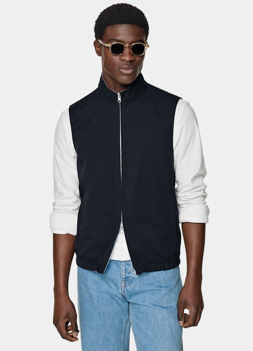 SUITSUPPLY Water-Repellent Technical Fabric by Olmetex, Italy Navy & Light Blue Reversible Vest