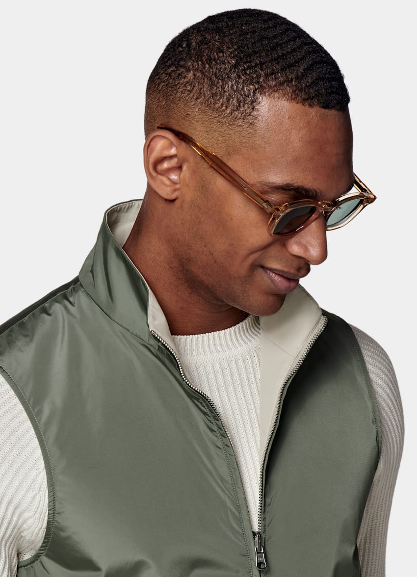 SUITSUPPLY Water-Repellent Technical Fabric by Olmetex, Italy Mid Green & Sand Reversible Vest